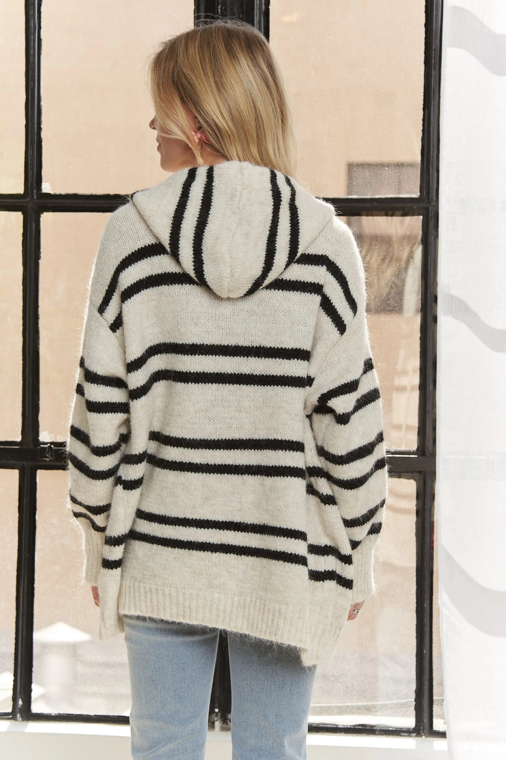 ADORA Horizontal Stripes Hoodie Cardigan