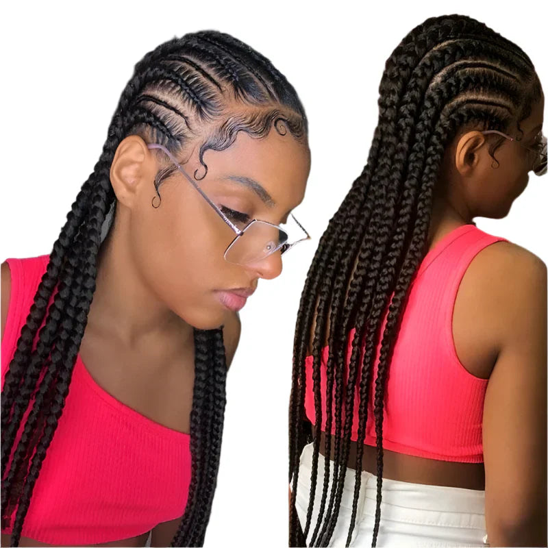 36" Jumbo Dutch Twins Cornrows Wig | Full Lace Front | Synthetic Braids | Black Women