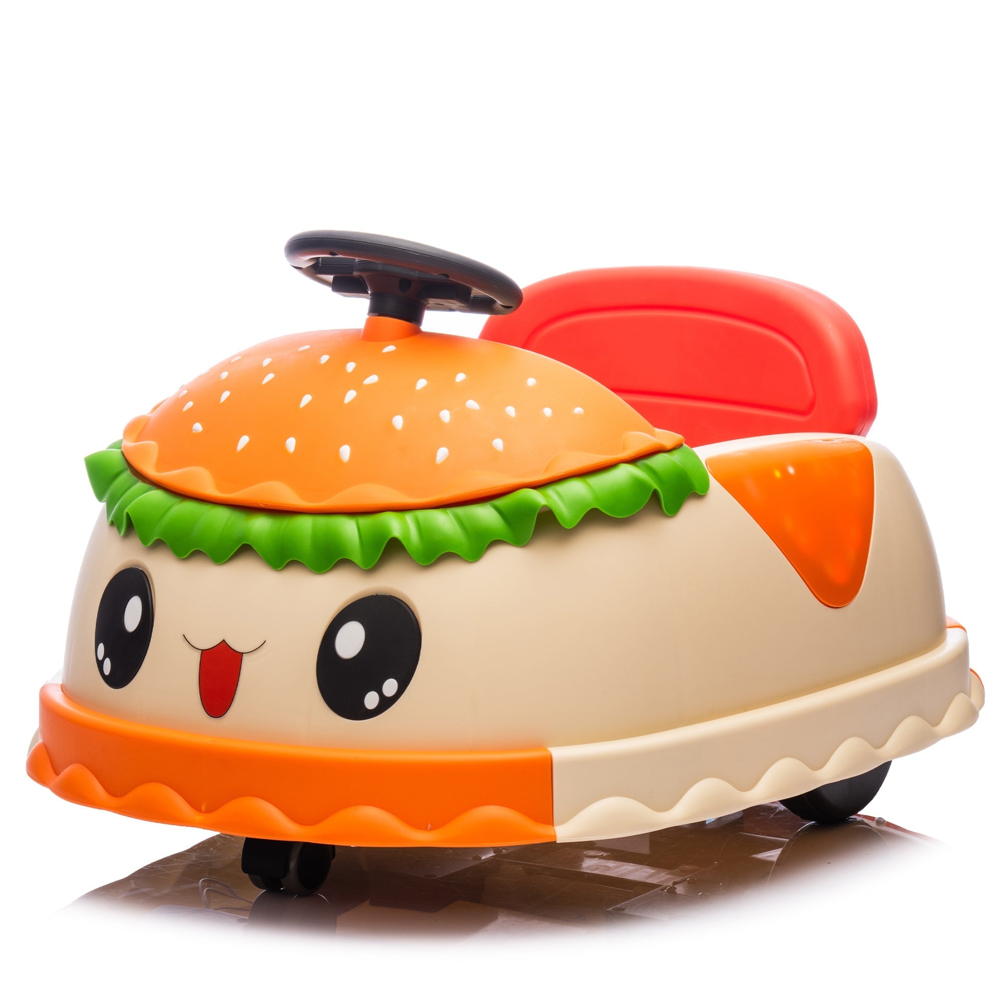 12V Kids Ride On Electric Bumper Car W/Parents Control,Cute&Realistic Hamburger Design,360 Degree Rotation,Storing Space,Bluetooth,Music,USB,Silent wheel,LED Lights,Power Display,Anti-rollover For 2-5