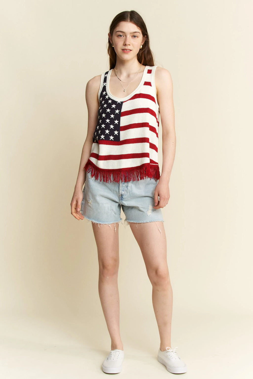 American Flag Fringe Tank Top Plus Size