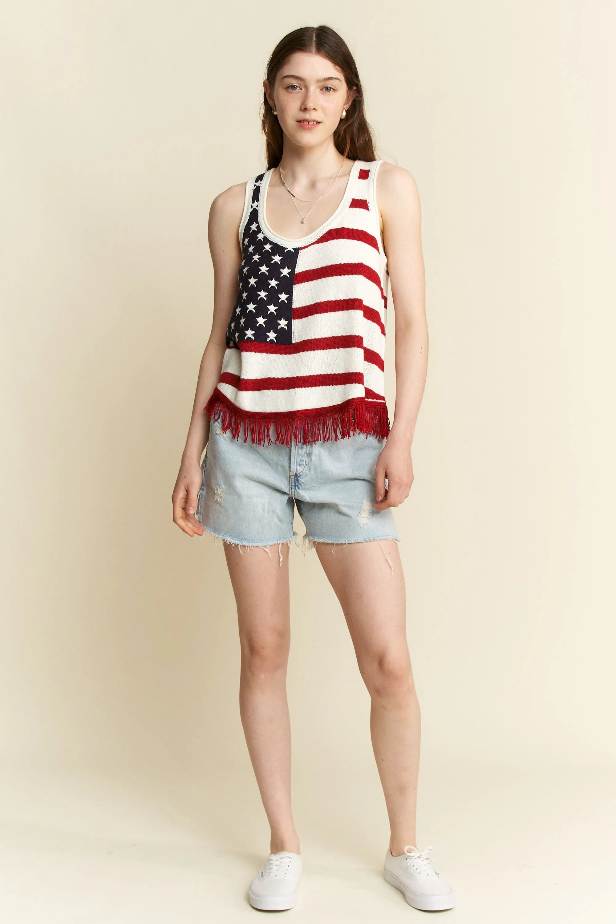 American Flag Fringe Tank Top Plus Size