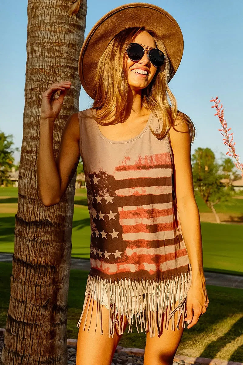 American Flag Print Knit Sleeveless Top