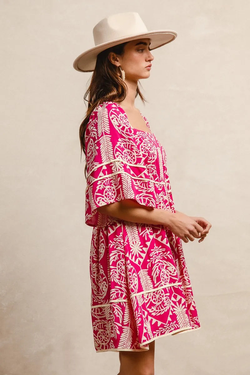 Aztec Woven Printed Contrast Binding Dress