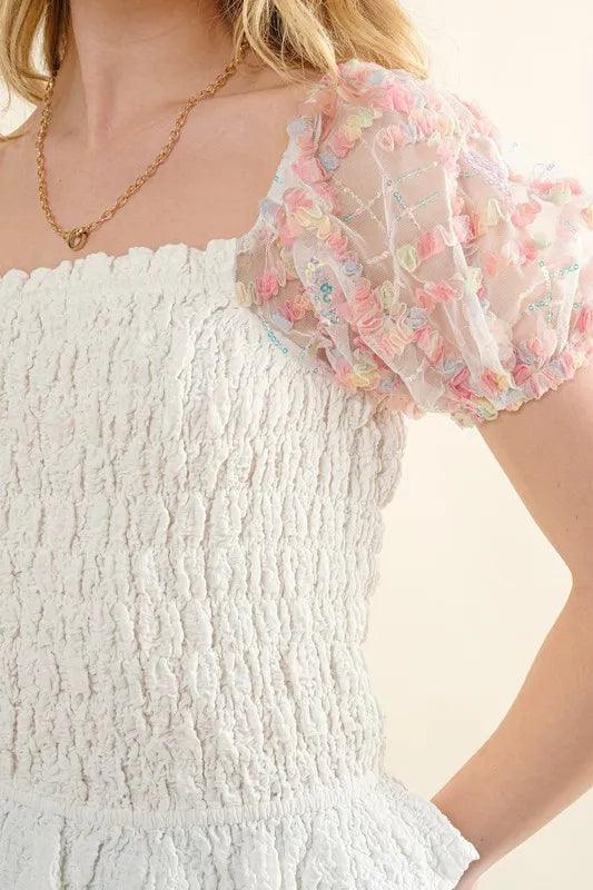 And The Why Embellishment Sleeve Smocked Top