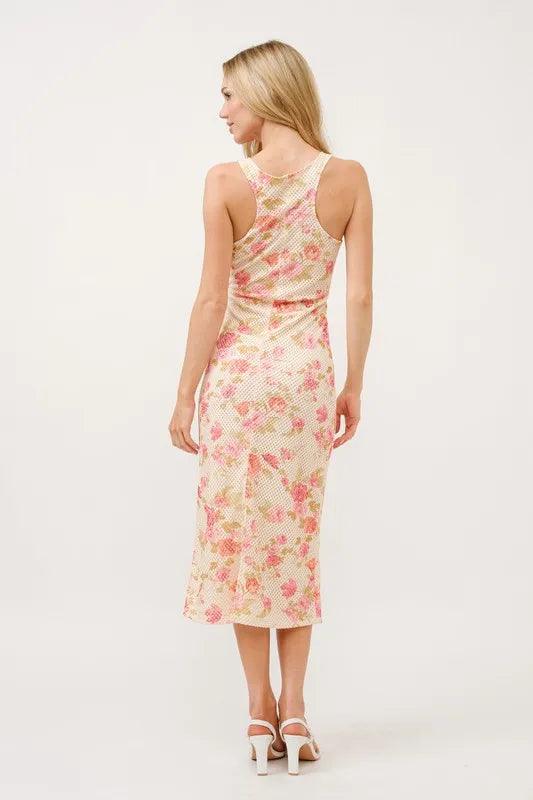 And The Why Floral Fishnet Bodycon Midi Dress