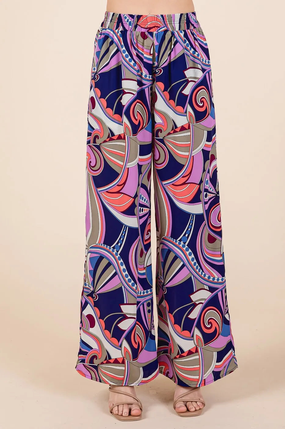 Abstract Print Elastic Waist Wide Leg Pants