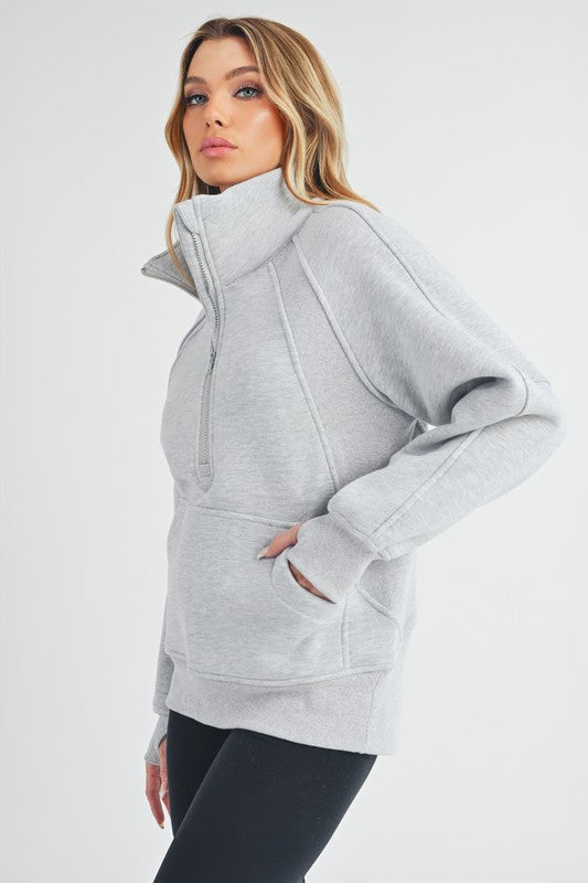 Aemi + Co Half Zip Raglan Sleeve Sweatshirt with Kangaroo Pocket