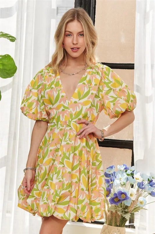 ADORA Puff Sleeve Floral Dress