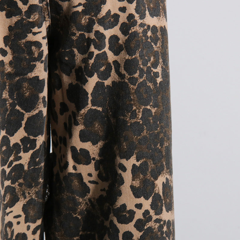 American Vintage Leopard Print Printed High Waist Slimming Straight Pants