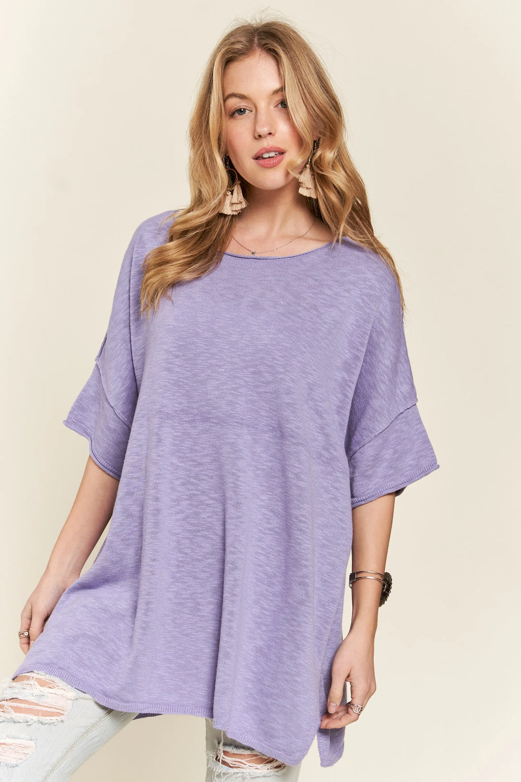 ADORA Drop Shoulder Loose Fit Knit Tunic Top