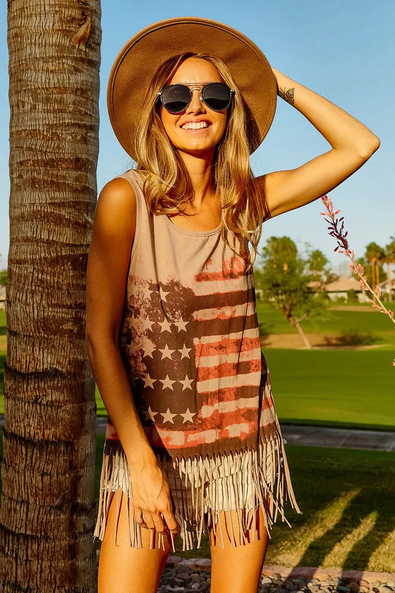 American Flag Print Knit Sleeveless Top