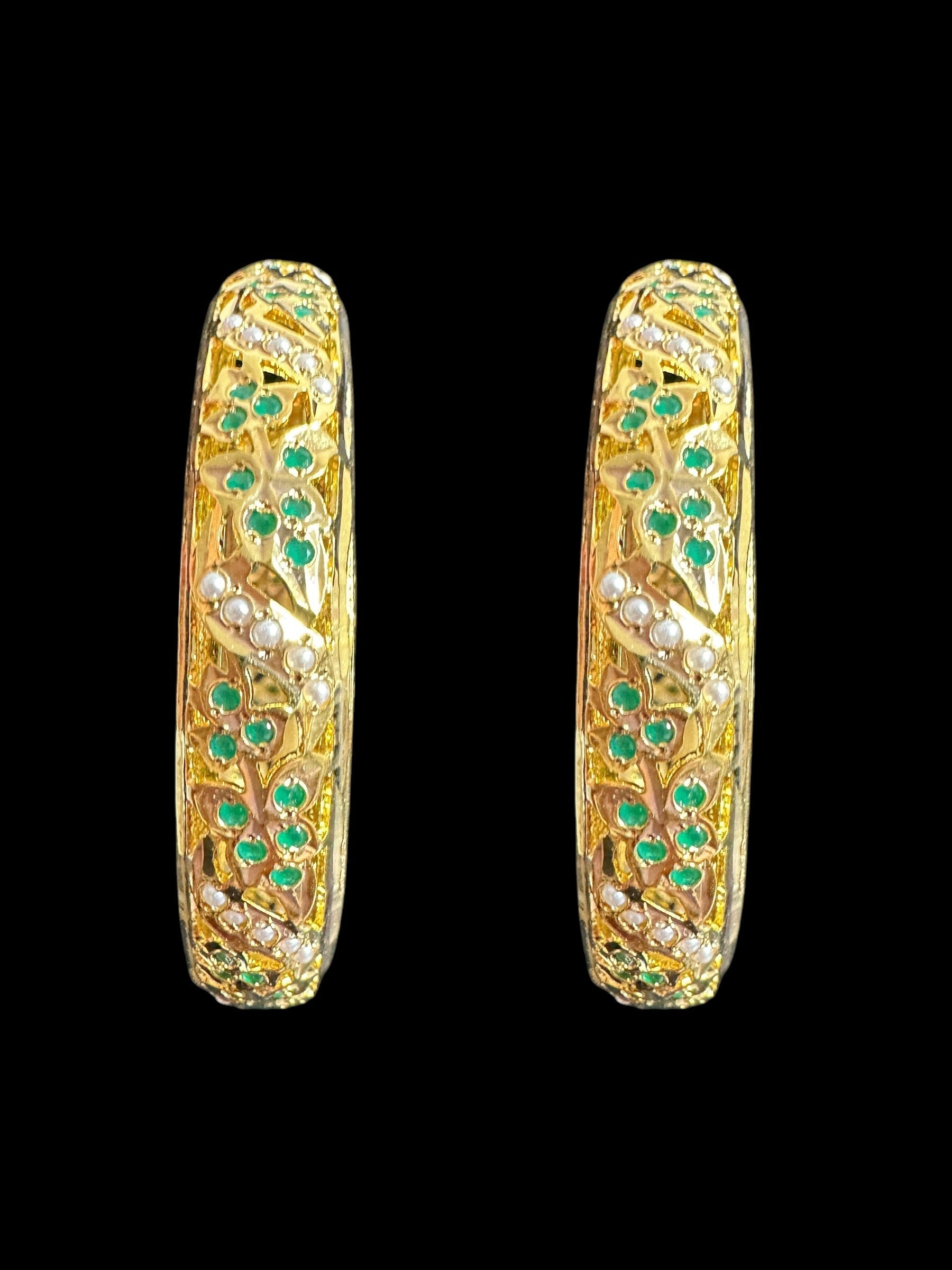 B309 Jadau  bangles ( Emerald pearls    ) ( READY TO SHIP)