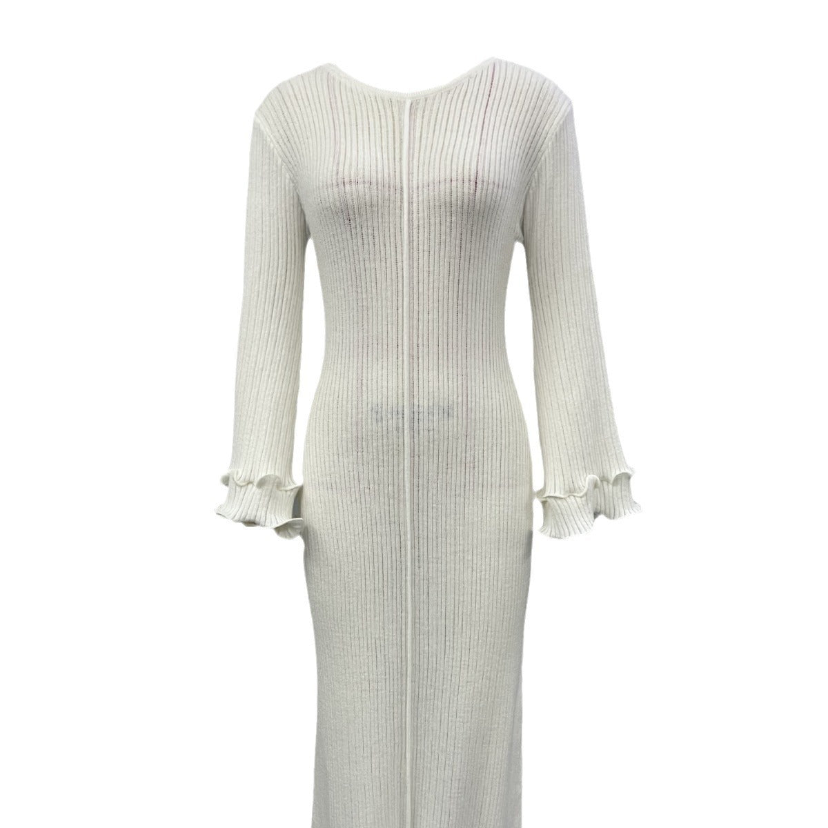 Autumn New Solid Color Round Neck Slim Fit Dress