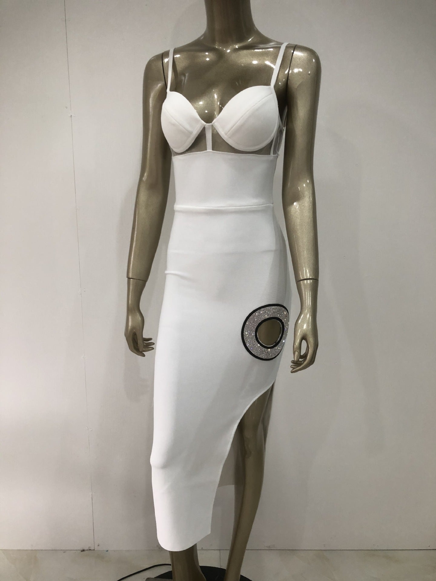 Bandage European And American Fashion White Suspender Party Formal Dress