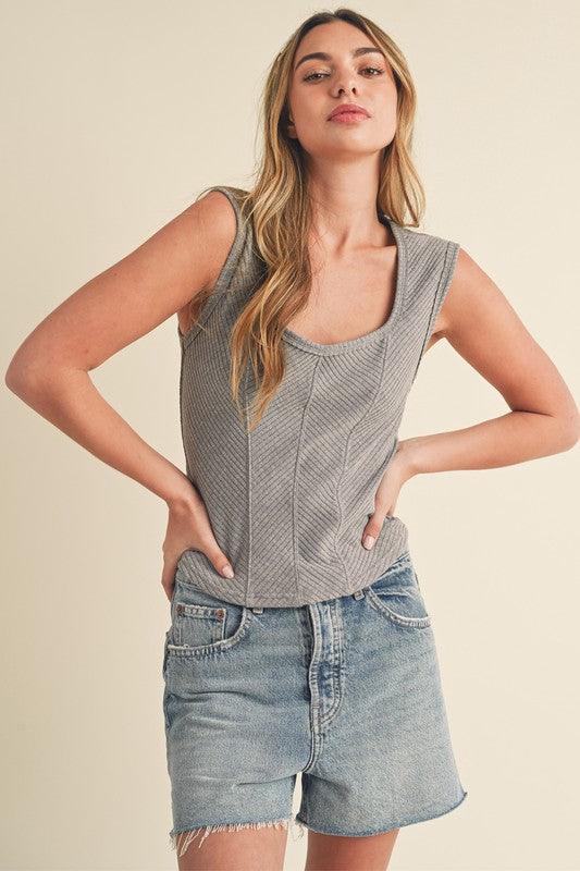 Aemi + Co Exposed Seam Ribbed Wide Strap Tank Top