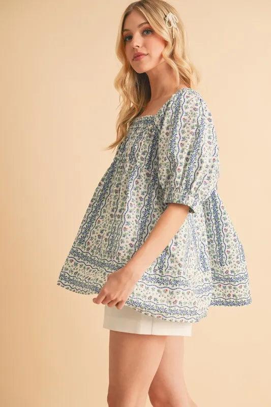 Aemi+Co Floral Short Sleeve Babydoll Top