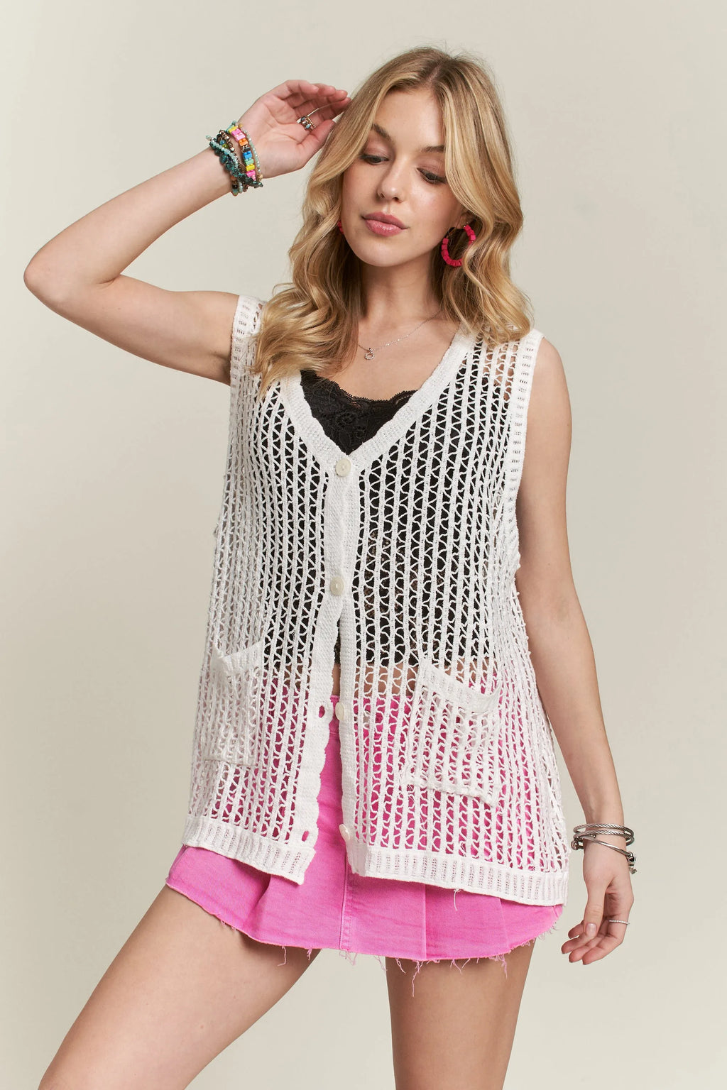 ADORA Button Down Crochet Vest Top