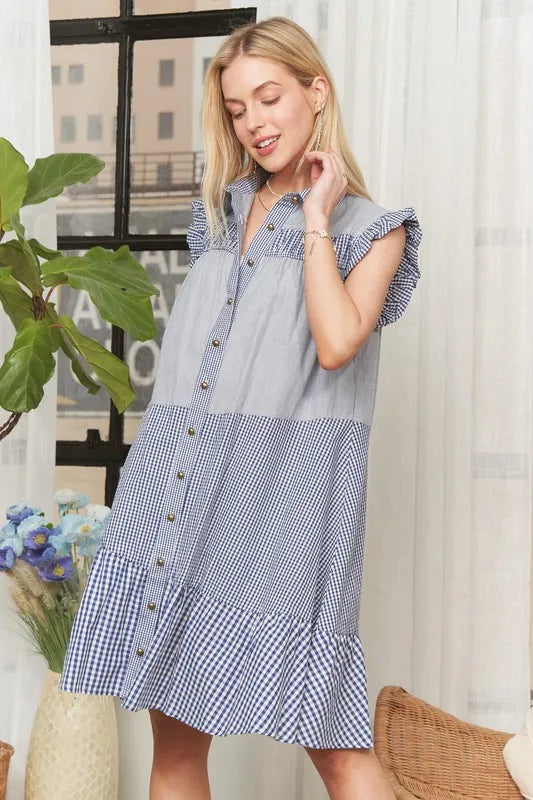 ADORA Button Down Textured Babydoll Dress