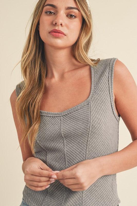 Aemi + Co Exposed Seam Ribbed Wide Strap Tank Top
