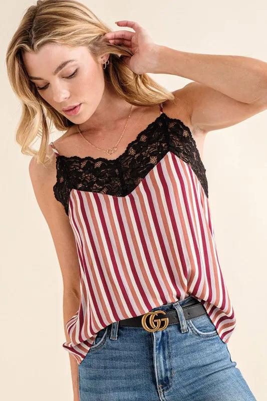 And The Why Stripe Print with Lace Cami