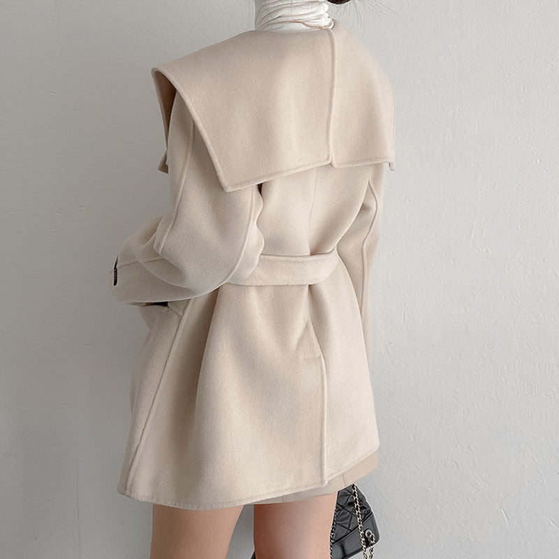 Autumn And Winter Elegant Lapel Lace-up Woolen Coat Woolen Coat Women