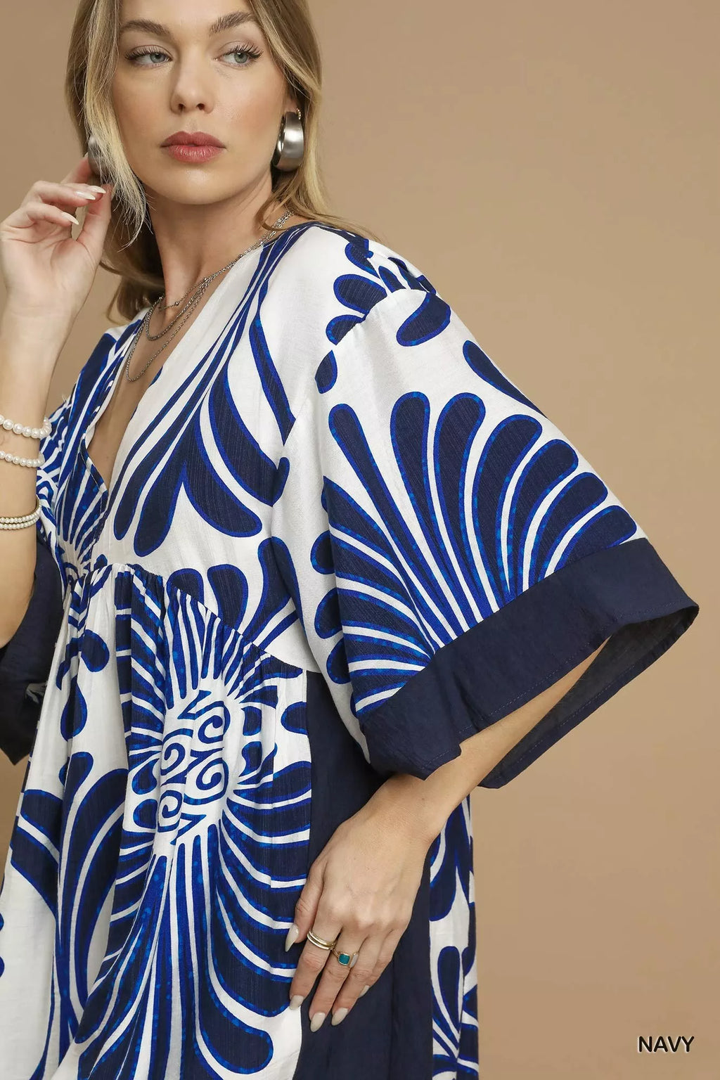 Abstract Print Kimono Sleeve Mini Dress