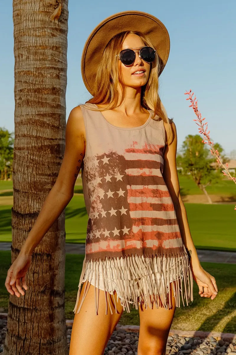 American Flag Print Knit Sleeveless Top