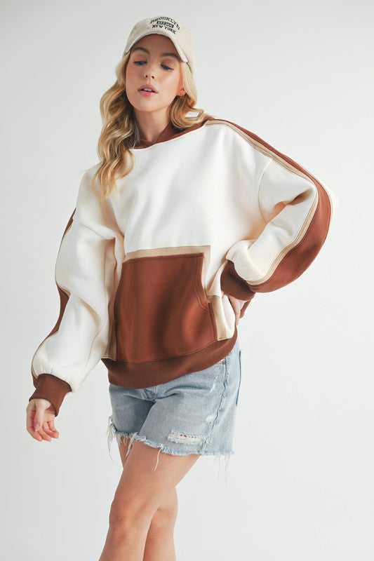 Aemi + Co Color Block Kangaroo Pocketed Hoodie