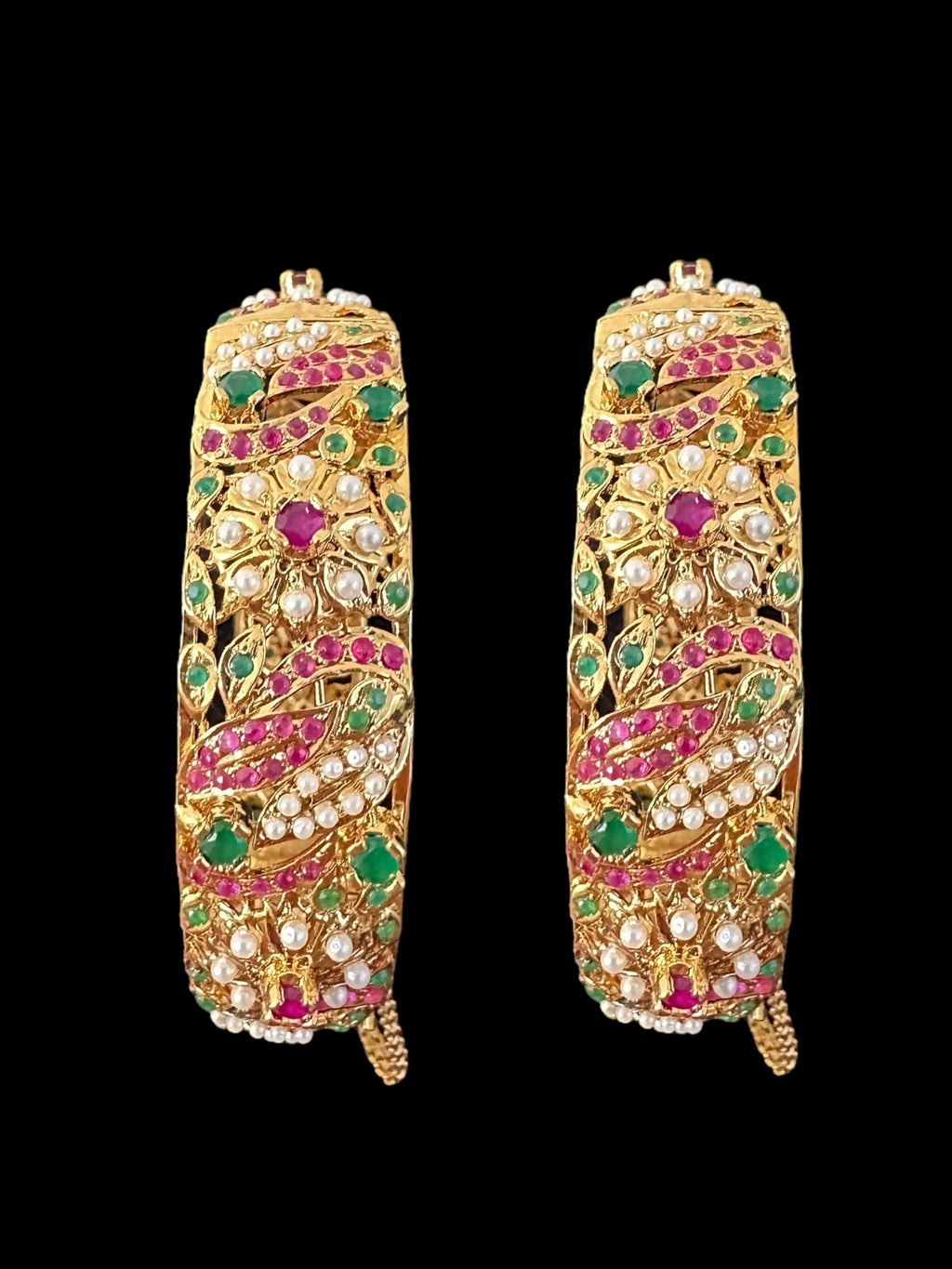 B810 Jadau bangles in ruby emerald pearl ( READY TO SHIP )