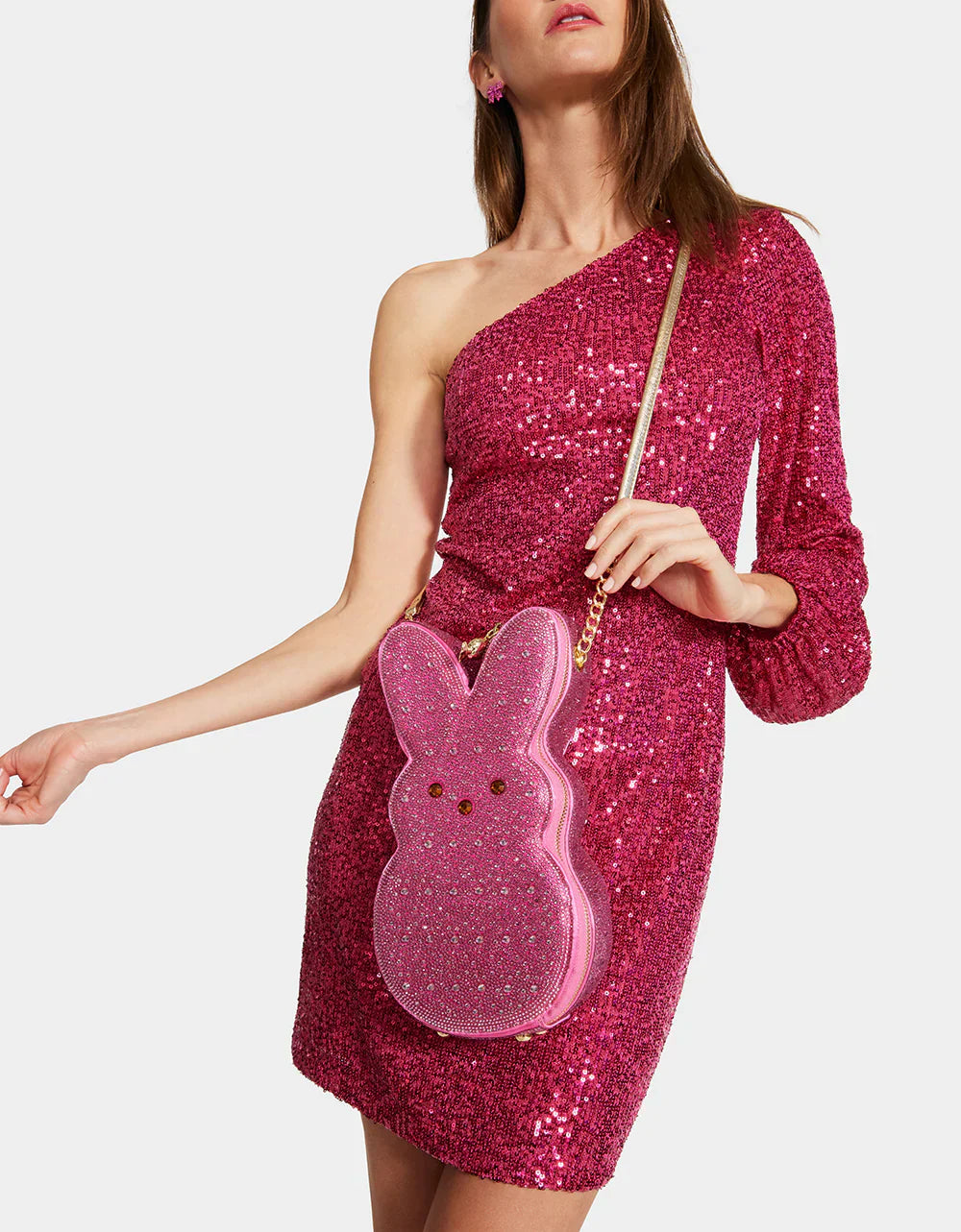 Betsey Johnson Peeps Rhinestone Bunny Crossbody Pink