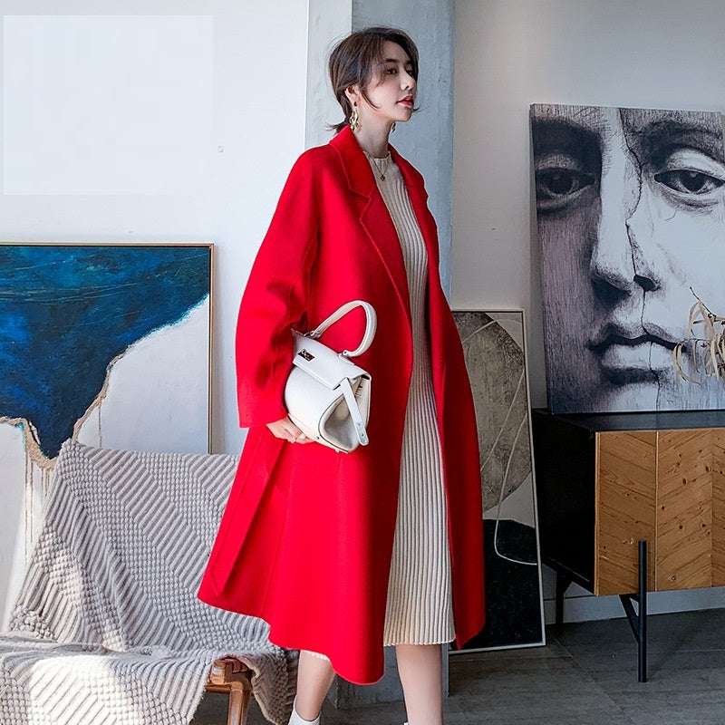 Autumn And Winter Water Ripple Reversible Cashmere Coat High-end Bathrobe