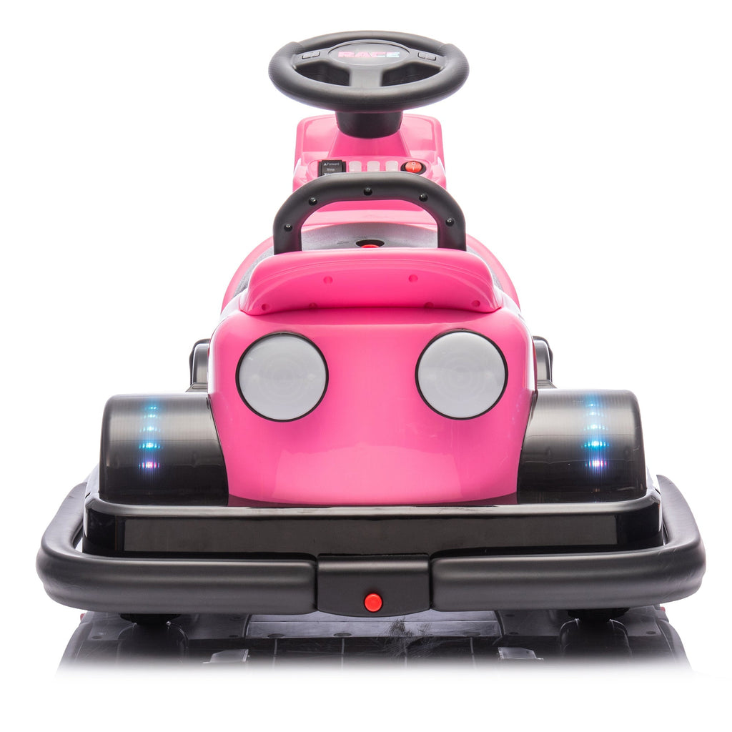 12V Kids Ride On Motor Bumper Car,integrating system,Rotate 360 degrees in place,Collision triggers sound effects and lights,Four-wheel waterfall light,Cute appearance design for kids aged 3-5.