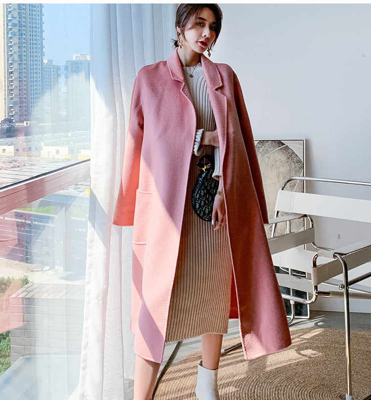 Autumn And Winter Water Ripple Reversible Cashmere Coat High-end Bathrobe