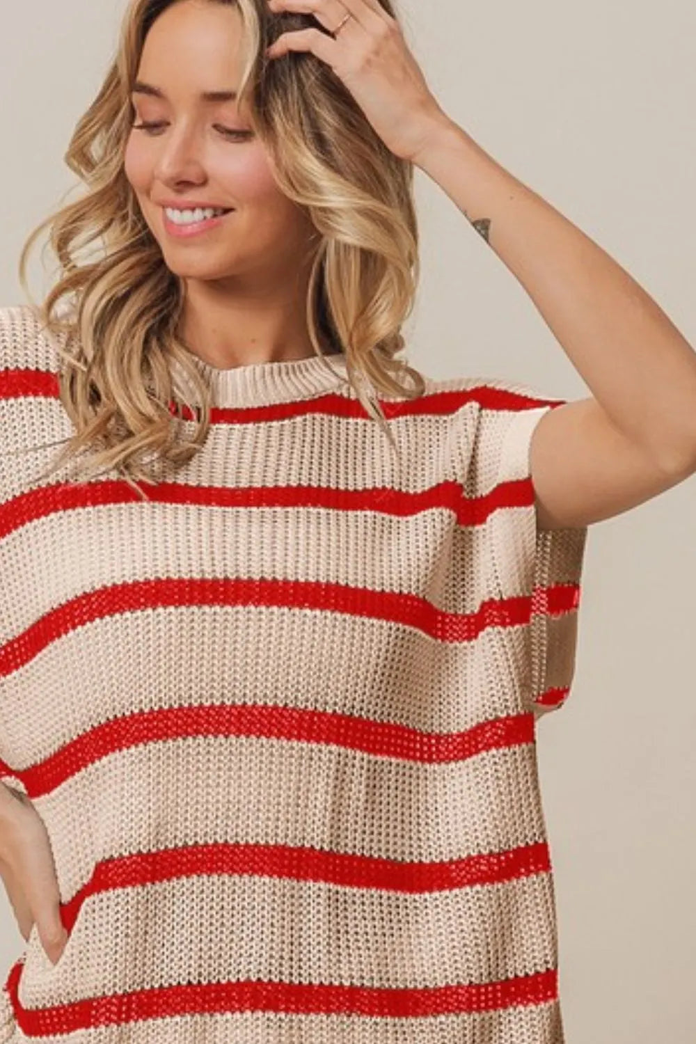 BiBi Fourth Of July Stripe Drop Shoulder Sweater