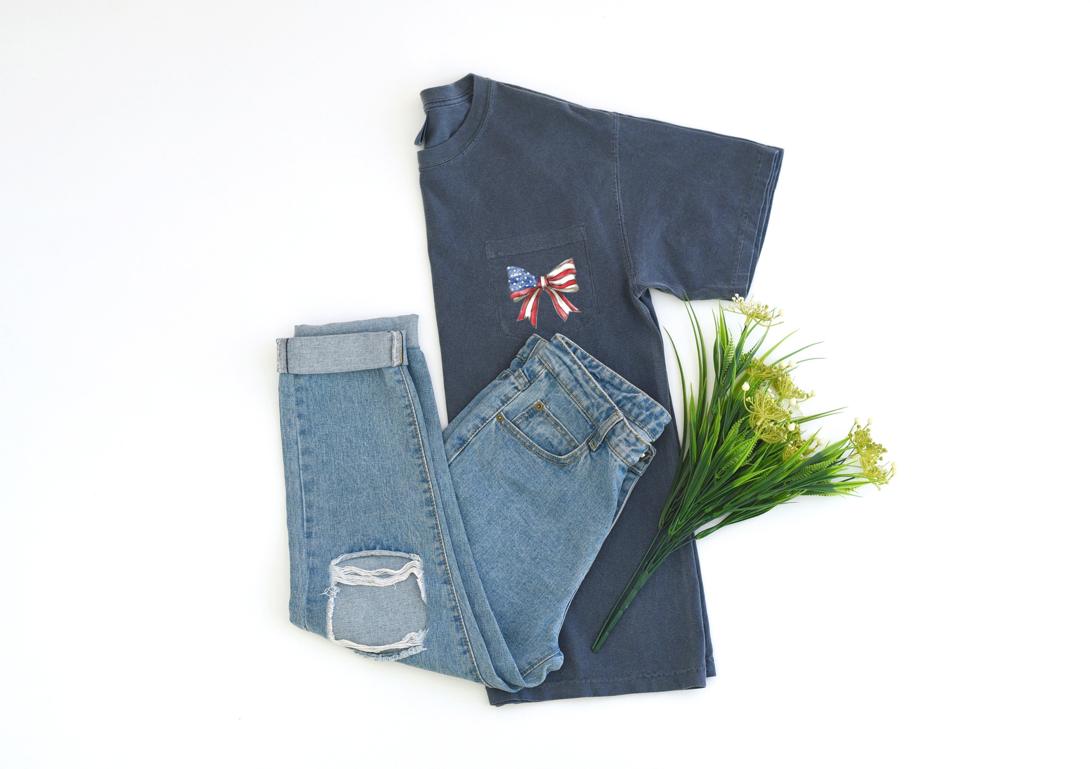 America Flag USA Ribbon Color Comfort Colors Pocket T Shirt | Independent day, Memorial's day