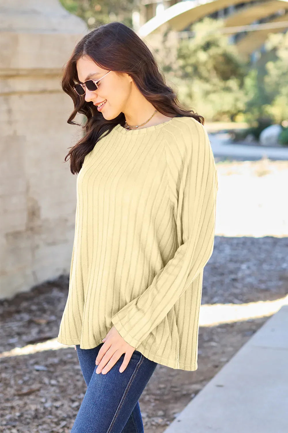 Basic Bae Ribbed Round Neck Long Sleeve Knit Top