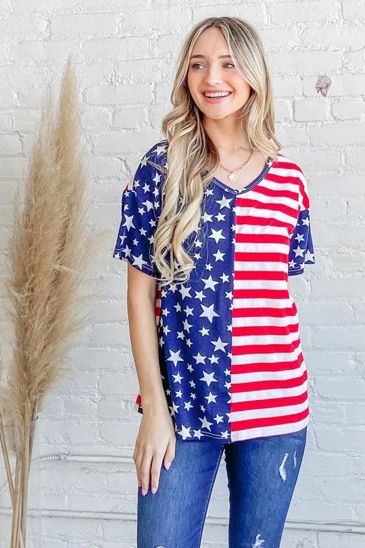 And The Why American Flag Short Sleeve Top