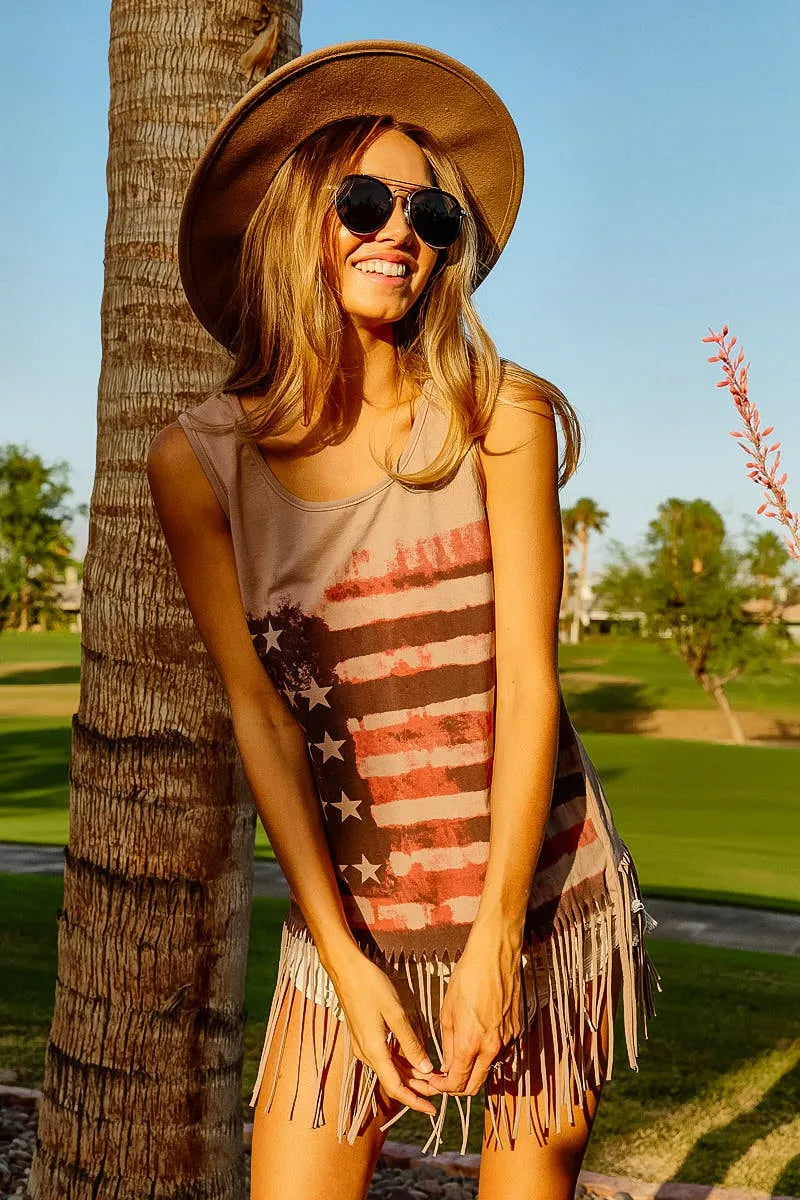 American Flag Print Knit Sleeveless Top