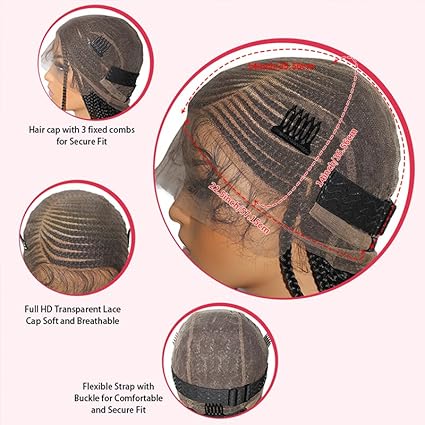 36" Full Lace Box Braids Wig - Double Braided - Synthetic - with Baby Hair - Medium Brown Lace