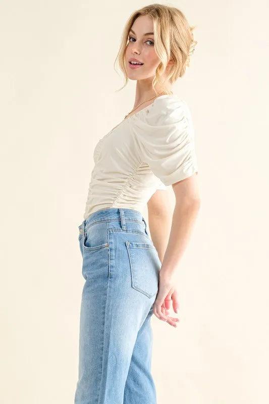 And The Why Buttery Soft Ruched Detailed Jersey Bodysuit