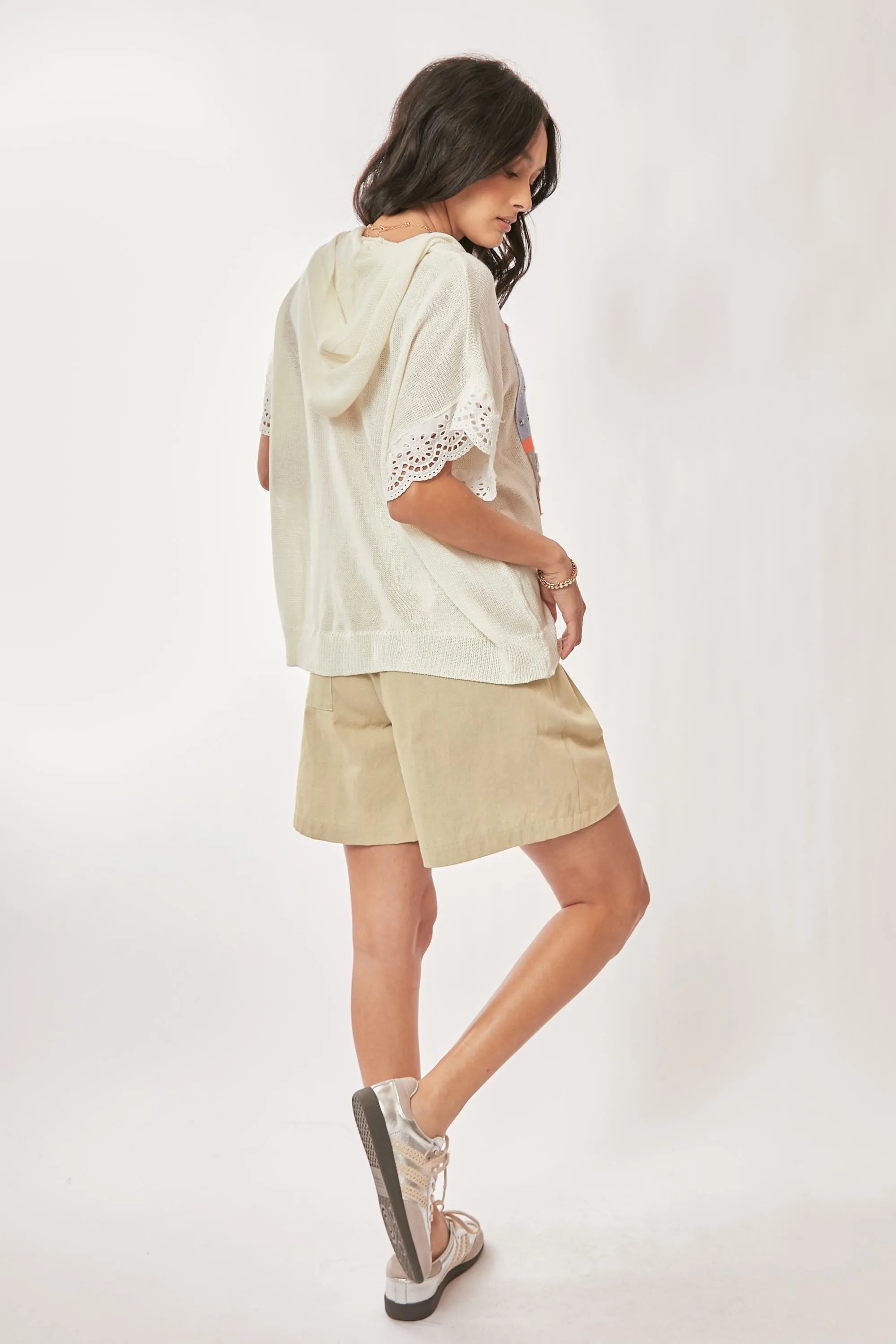 American Flag Loose Fit Lace Sleeve Hoodie Top