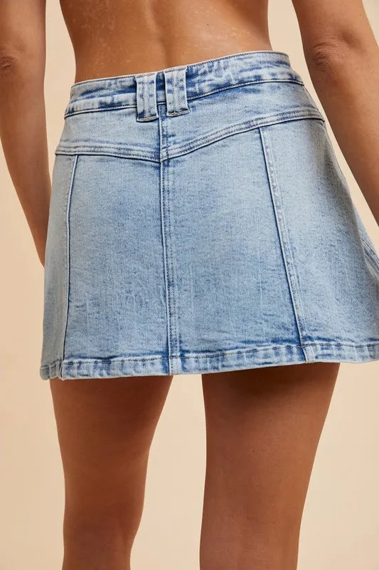 Annie Wear Button Detail Stretch Denim Wrap Mini Skort