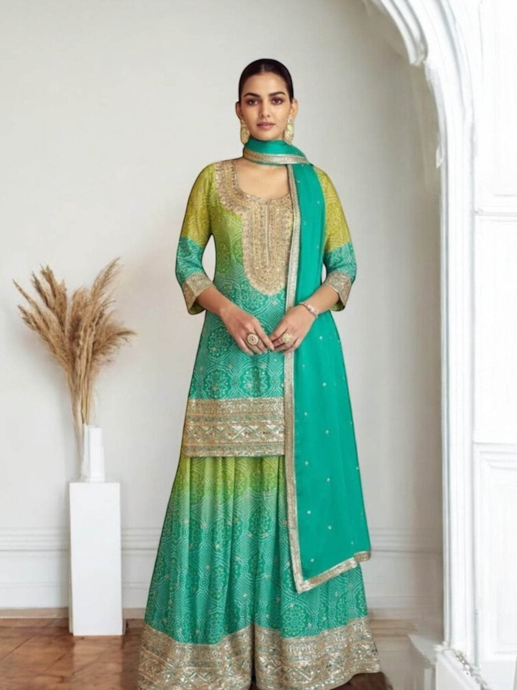 Bandhani silk sharara suit