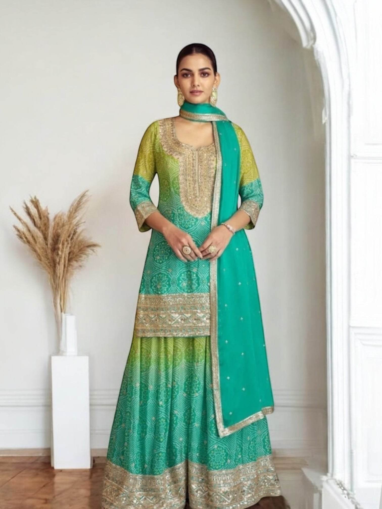 Bandhani silk sharara suit