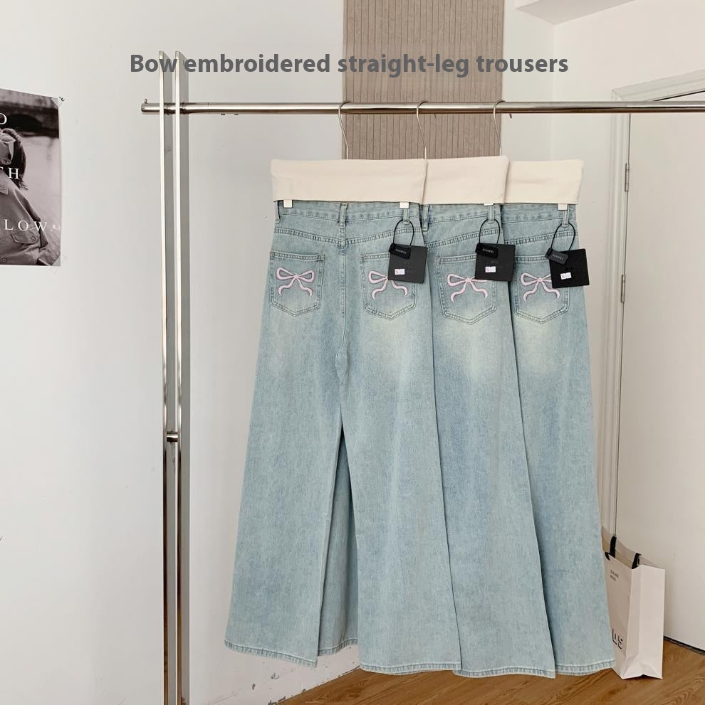 Ballet Embroidery Light Blue Wide-leg Jeans