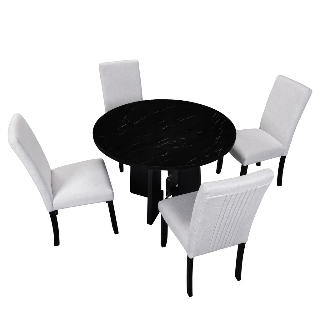 5-Piece Round Dining Table set, 43-Inch Modern Dining Table and 4 Upholstered Chairs for Dining Room, Kitchen Room, Living Room, Easy Assembly