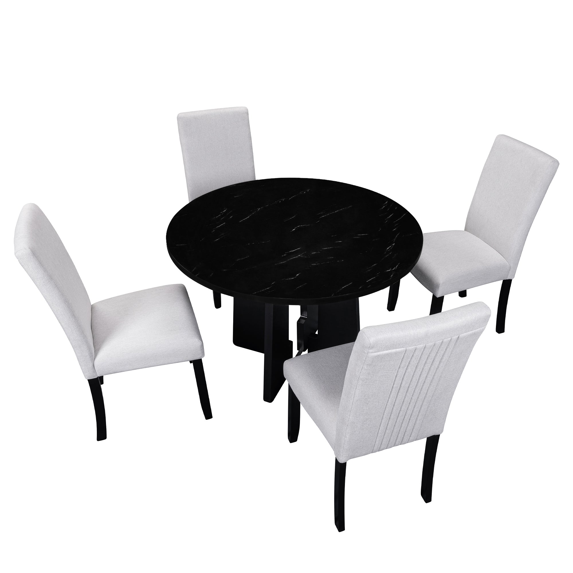 5-Piece Round Dining Table set, 43-Inch Modern Dining Table and 4 Upholstered Chairs for Dining Room, Kitchen Room, Living Room, Easy Assembly