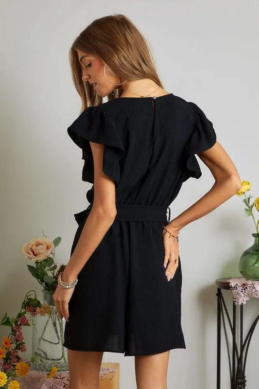 ADORA Ruffle Sleeves Romper with Pockets