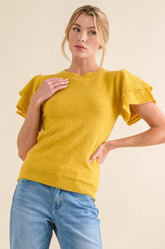 And The Why Double Layered Ruffle Sleeves Sweater Top