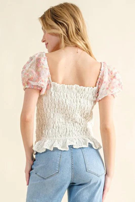 And The Why Embellishment Sleeve Smocked Top